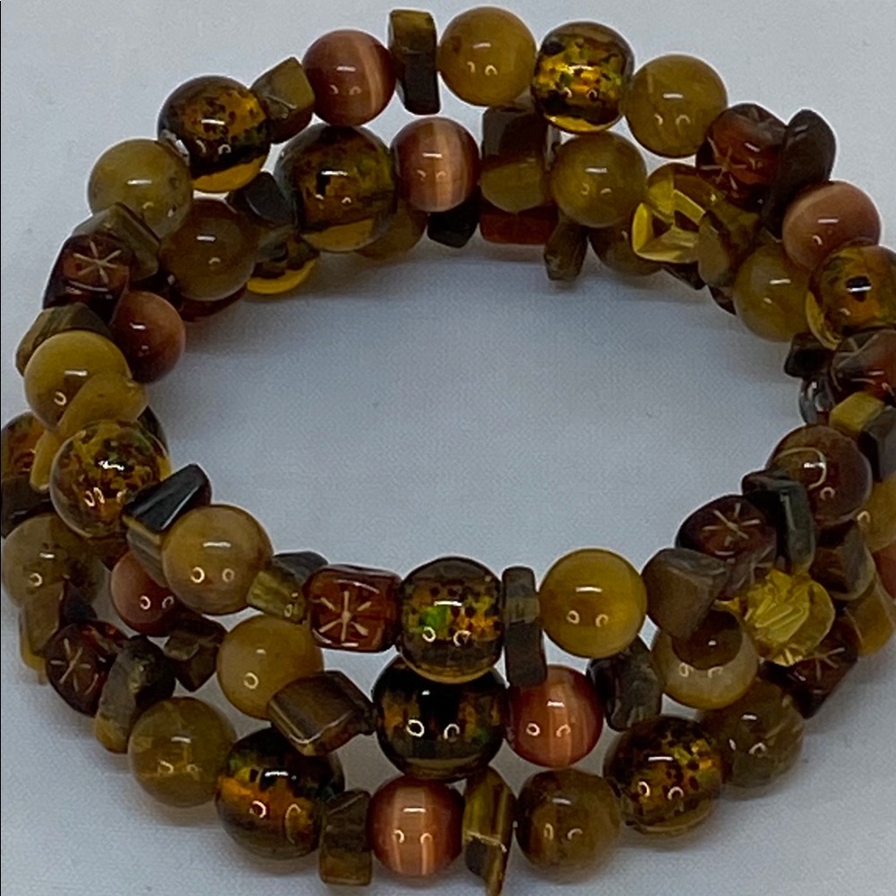 Handmade Brown Beaded Memory Wire (Wrap) Bracelets - Picture 2 of 16